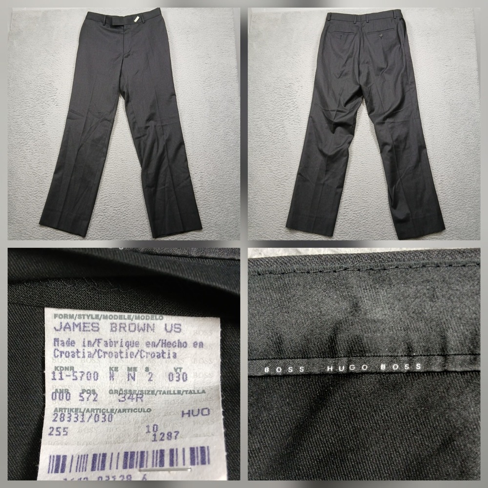 Hugo Boss Dress Pants Men's 32x30 Black James Brown US Wool Blend